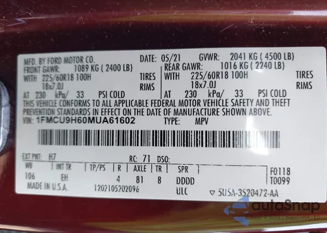 2021 Ford Escape Sel from USA, damaged, VIN 1FMCU9H60MUA61602